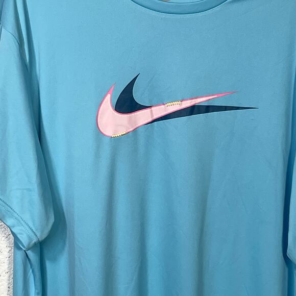 Nike Men's Stacked Swoosh Printed Hydroguard Rash Guard - Aquarius Blue - Picture 3 of 10